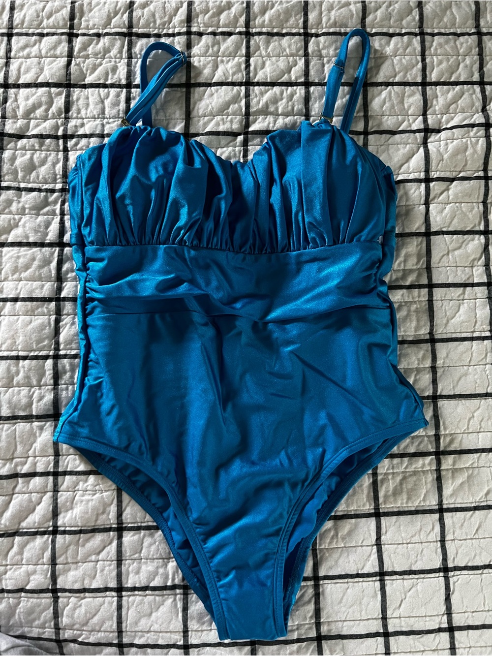 Women’s Blue One-Piece Swimsuit – Classic Ruched Front NWOT